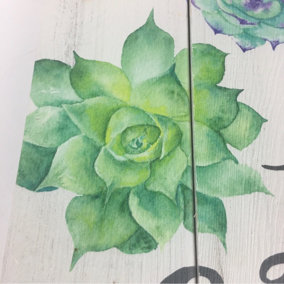 Live Simply Script on Wooden Box Frame Green Blue Succulents Zen 10x10x2 - Picture 2 of 10